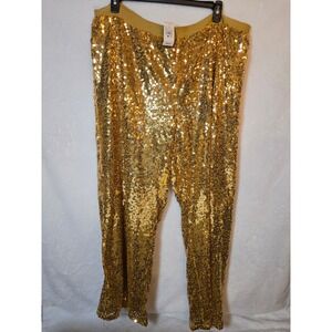 Ashley Stewart Gold Sequin Wide Leg Pants Party Clubwear Size 26/28